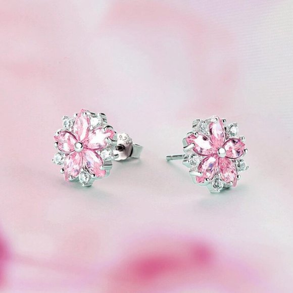 *NEW 925 Sterling Silver Diamond Flower Earrings - Picture 6 of 7